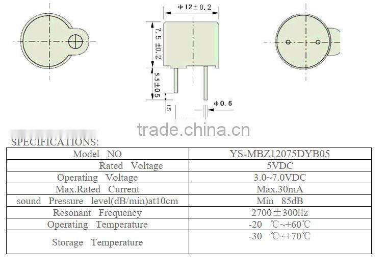 12x7.5mm electricmagnetic activ buzzer sound buzzer