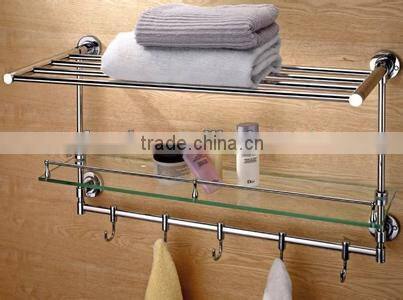 bathroom shelf with towel bar