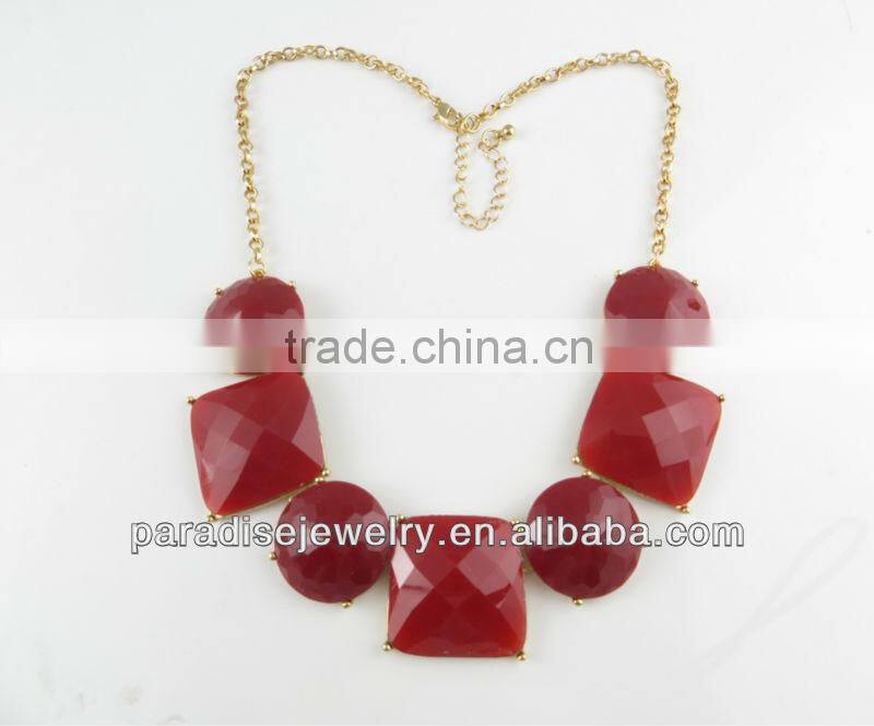 Vintage Gold Chain Oval Resin with Rinestone Necklace-N330050