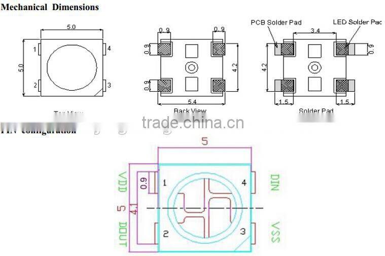 4 legs WS2812B RGB digital pixel led ic built inside of smd5050 led