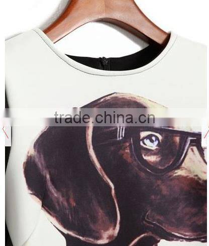 Black Glasses Dog Print Falbala Cotton Blend new Dress
