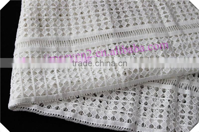 2016 fancy square design polyester fabric, white color viscose mesh fabric wholesale