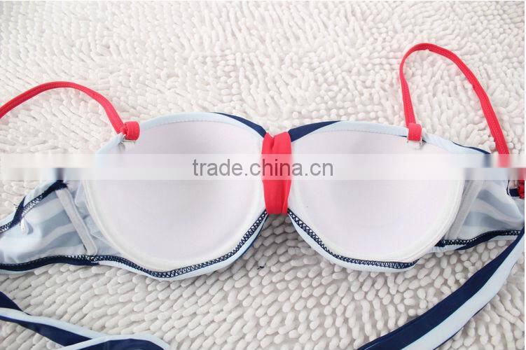 New Fashion Sexy Retro High Waist Stripes Bra Skirt Bikini Swimsuit Swimwear For Women Lady