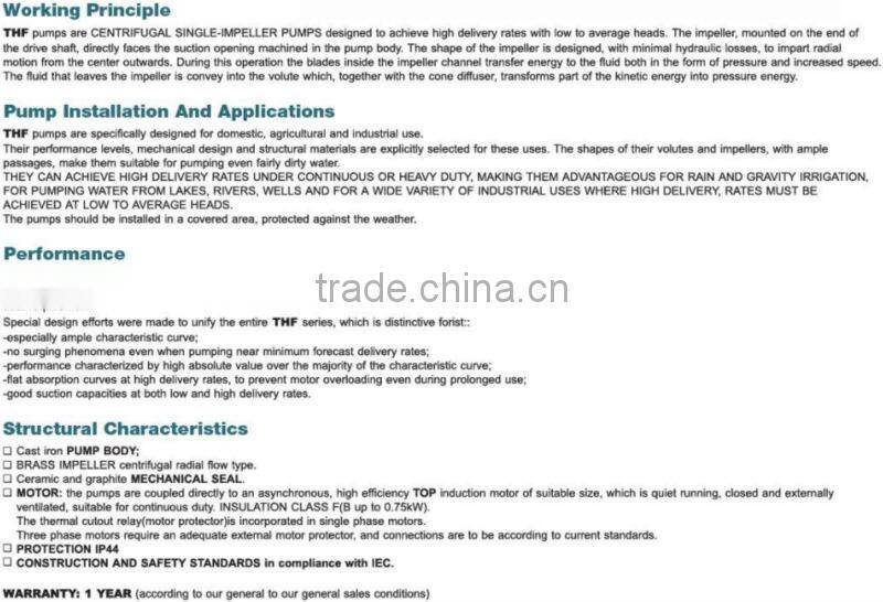 Cast iron centrifugal single phase electric water IP44 pump THFm 75