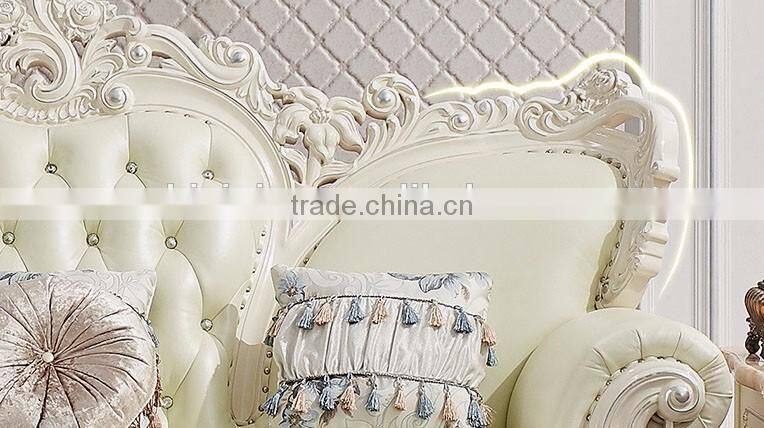 Solid wood hand carved home furniture living room leather sofa set