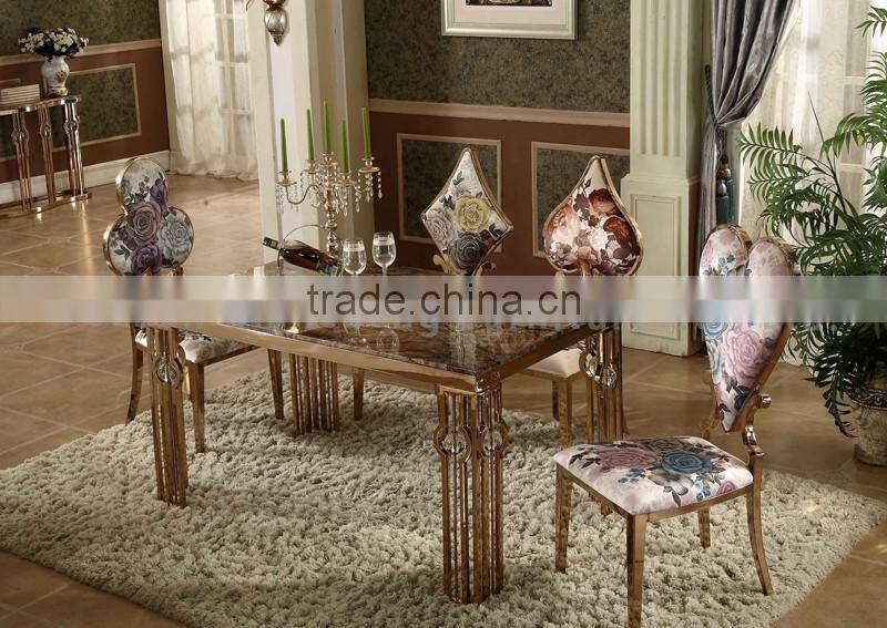 luxury rose gold stainless steel dining table design marble top