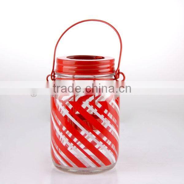 bright red color with paper transter candle holder glass mason jar with lid