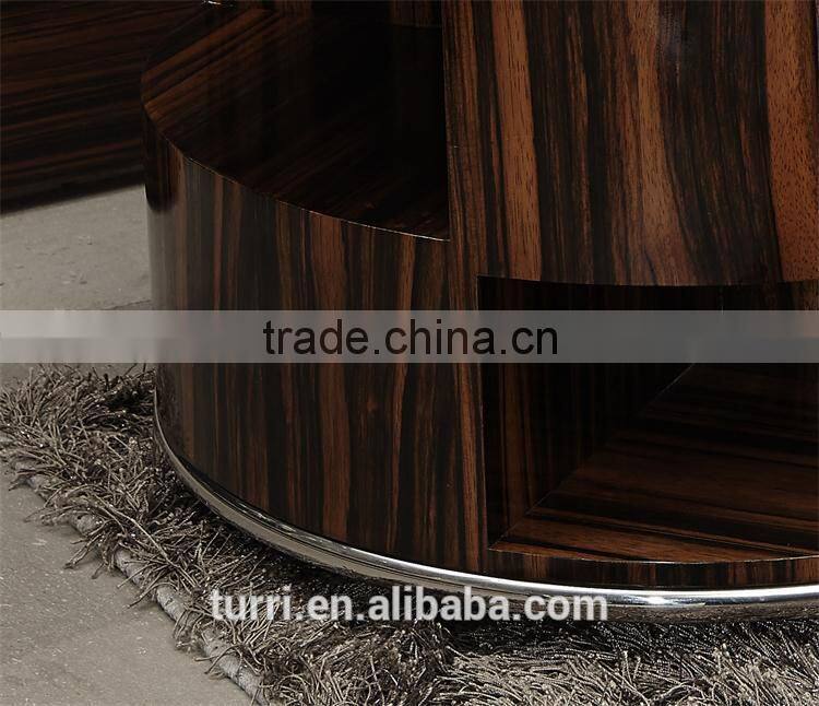 New Design ebony venner natural round marble top wooden side table