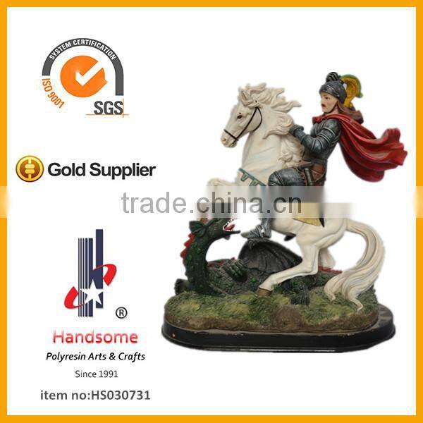 Polyresin Knight Resin Statue Kill Demon With Wooden Base