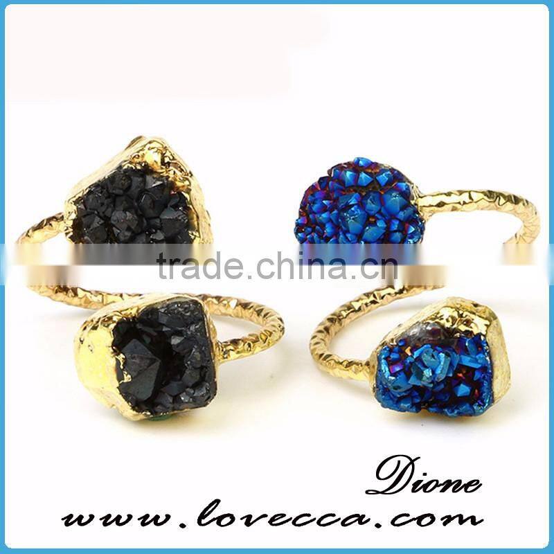 Wholesale Natural double agate silver black druzy ring