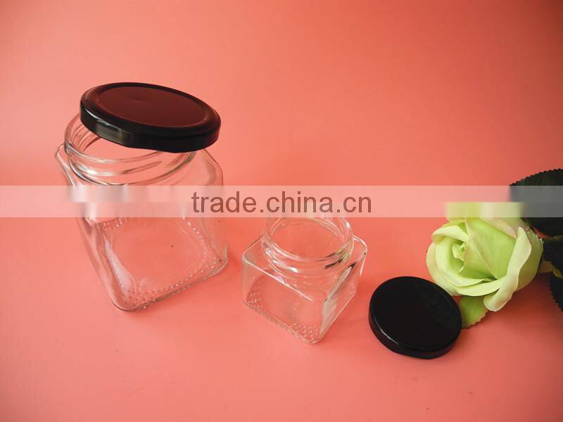 buttom price smooth square chili sauce glass jar with black lid