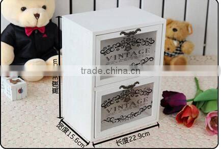 2016 Mediterranean style white printing flowers glass wooden container wood storage box jewelry cabinet