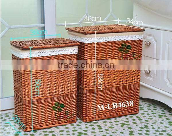 2pcs set white willow Laundry basket for bathroom & big wicker storage basket for hotel