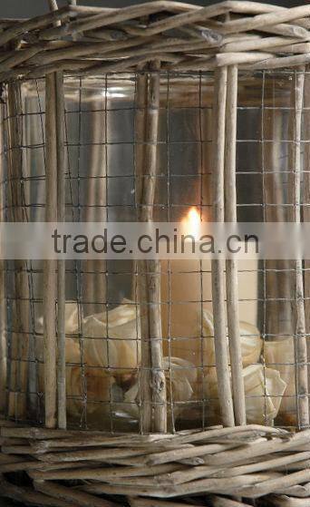 Newest romantic willow wicker candle holder for table and home decoration with handle and wire frame/ home decoration/bath relax