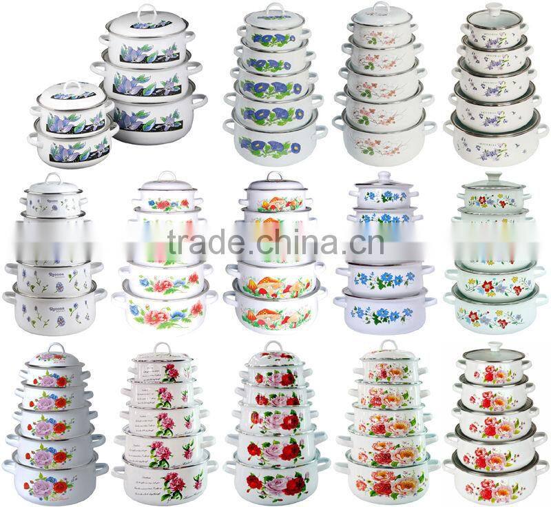 3pcs enamel cookware casseroles set with customize decal cast iron enamel casserole