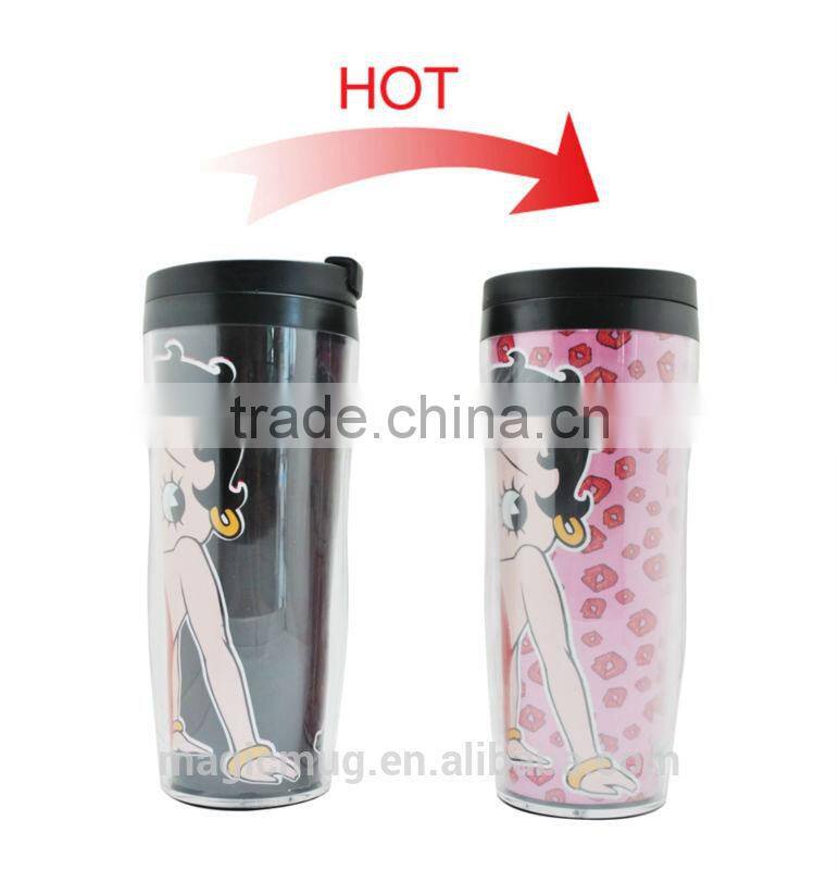 clear Plastic heat change travel Mug