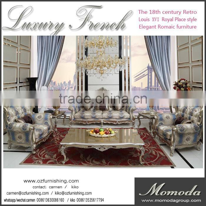 C-D1-2 Royal luxury fabric couch neoclassic rococo style french solid wood fabric sofa chair furniture