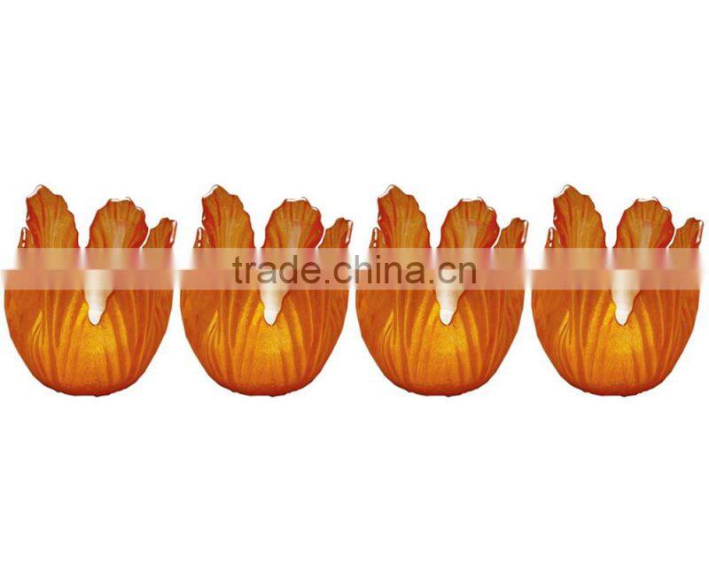 Pearlized Amber Glass Floral Votive Holder, Box of 4