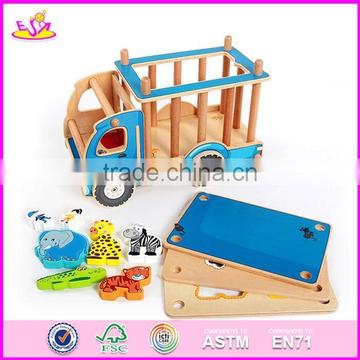 2017 New design funny animals wooden toy trucks for toddlers W04A335