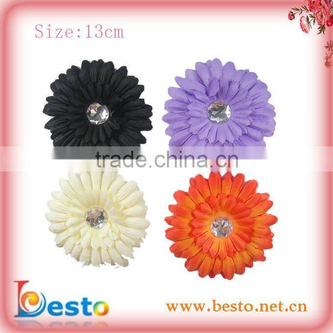 2013 Wholesale popular baby purple shabby hair flower with crystal center