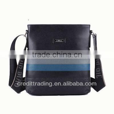 High Quality PU Leather Briefcase for Men With Grey and Blue Stripe
