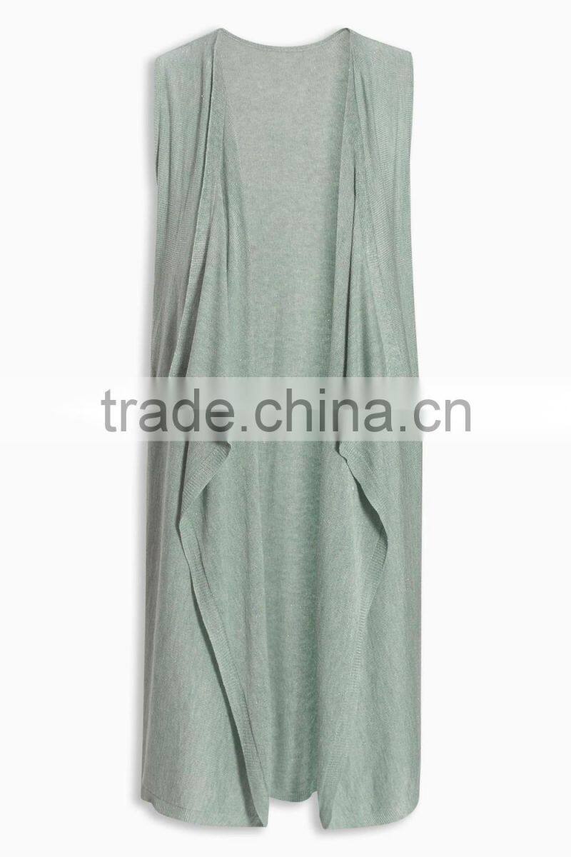 2016 Smart Sleeveless Sparkle-Yarn Cardigan With Waterfall Front HSC8007