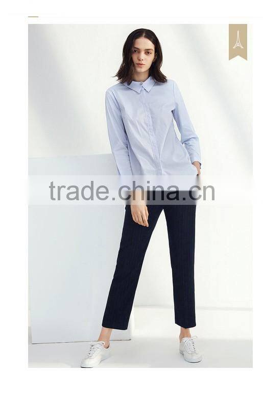 Custom cotton+spandex long sleeve fashion ladies blouses shirts for women