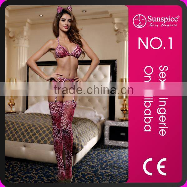 Cheap Wholesale Pink Catsuit Erotic Lingerie with Stocking