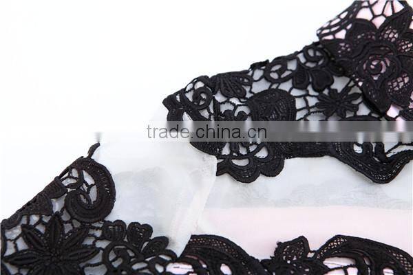 New long-sleeved black lace stitching fluffy skirt fashion dress women's clothing imported from china