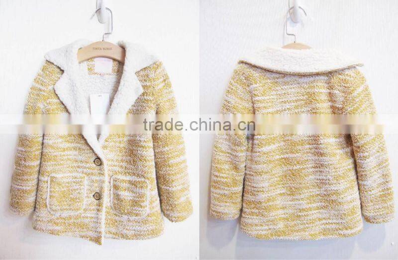Winter Children Clothing Wholsaler Tweed Apparel With Cashmere Lining Kids Coat For Girls