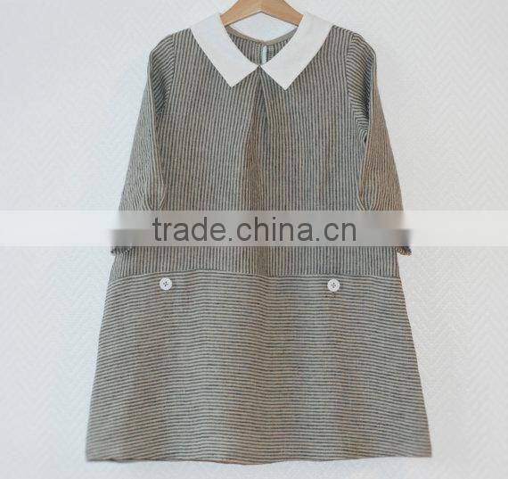 wholesale children's boutique clothing spring summer girl dress of 9 years old half sleeve peter pan collar vintage linen dress