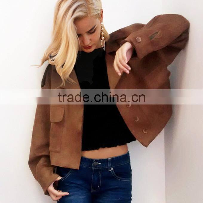 Basic Suede Fabric Jacket Coat 2017 Vintage Pocket Motorcycle Jacket Short Autumn Winter Jacket