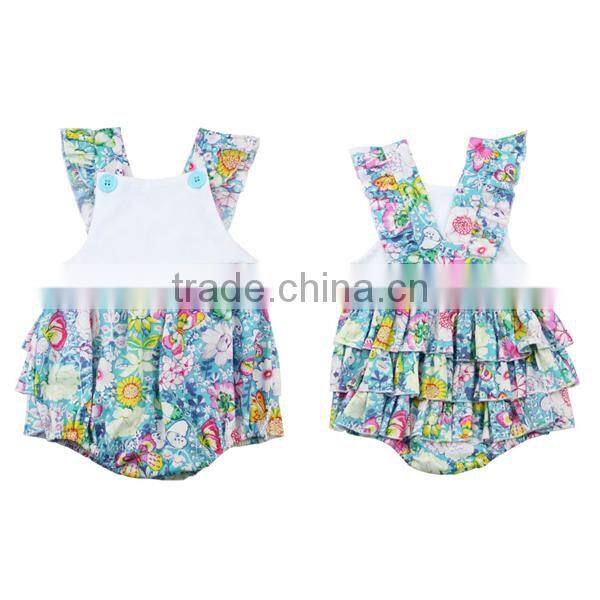 2017 new styles girls bubble new print rainbow stripe ruffle cute baby girls kids clothes cheap Baby Romper