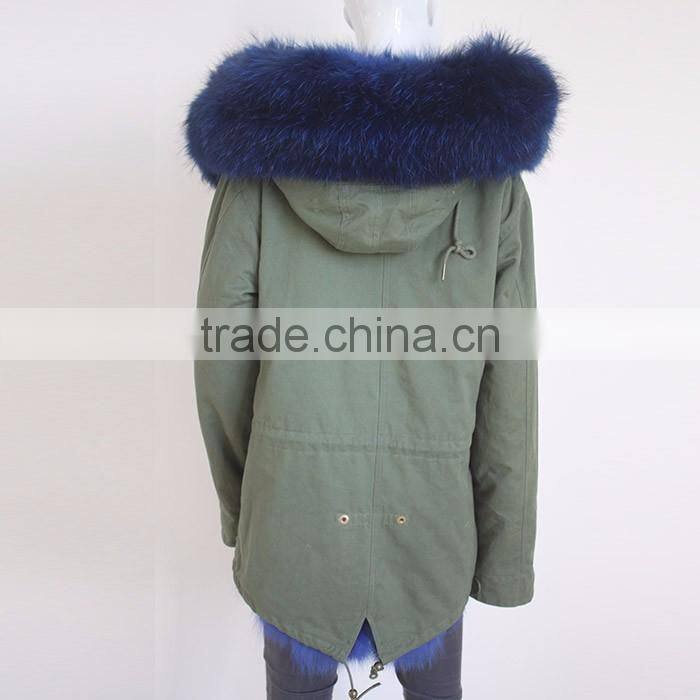 Myfur Army Green Fabric Parka with Fox Belly Fur Lining Winter Coat Wholesale