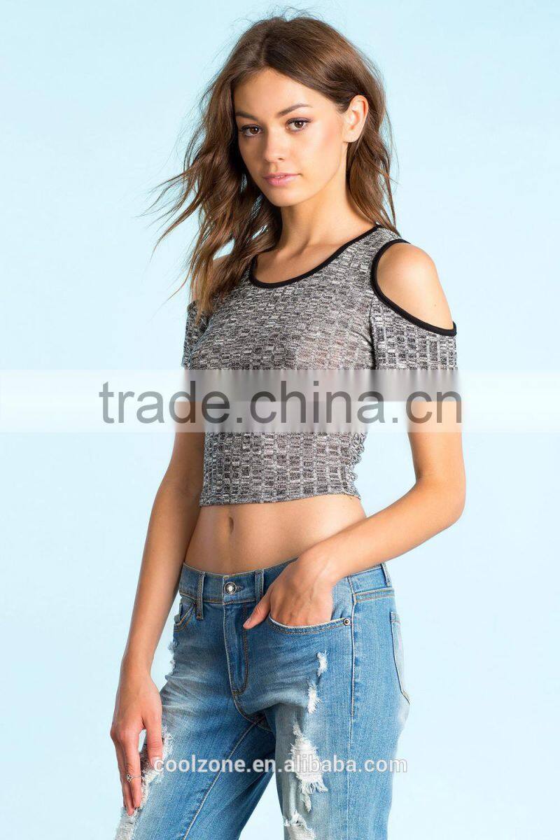 Ribbed cold shoulder trend crop top women tank tops in bulk