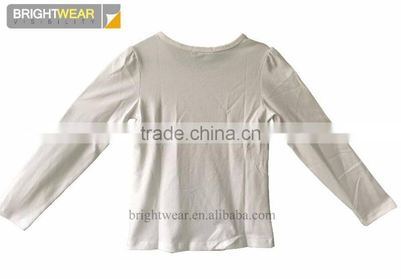 Hot selling girl's fashion white cotton printed long sleeve t shirt