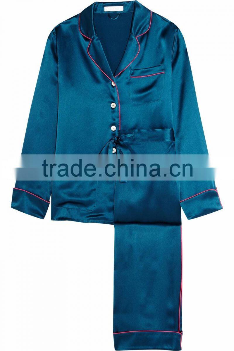 washed silk women long sleeve matching family pajamas set elegant with waistband sets