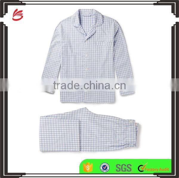 Navy Cotton Men's Sleepwearing Shirt and Pants Comfortable Loungewear with Notch Lapels and Patch Pockets