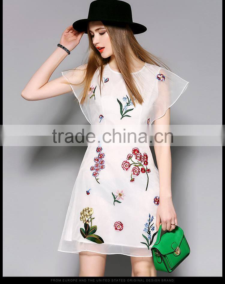 Dress women summer round collar stereo crochet new retro flower embroidery design lace enening party dress