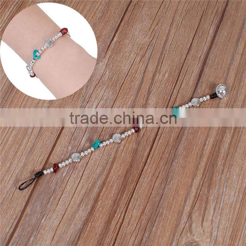 Hand Made Beaded Bracelets Antique Silver Coffee Shell Round Woman Bracelet