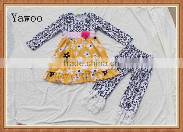 2015 baby clothes turkey 3pcs skirt wholesale kids clothing winter tee w pants bib wholesale children's boutique clothing sets