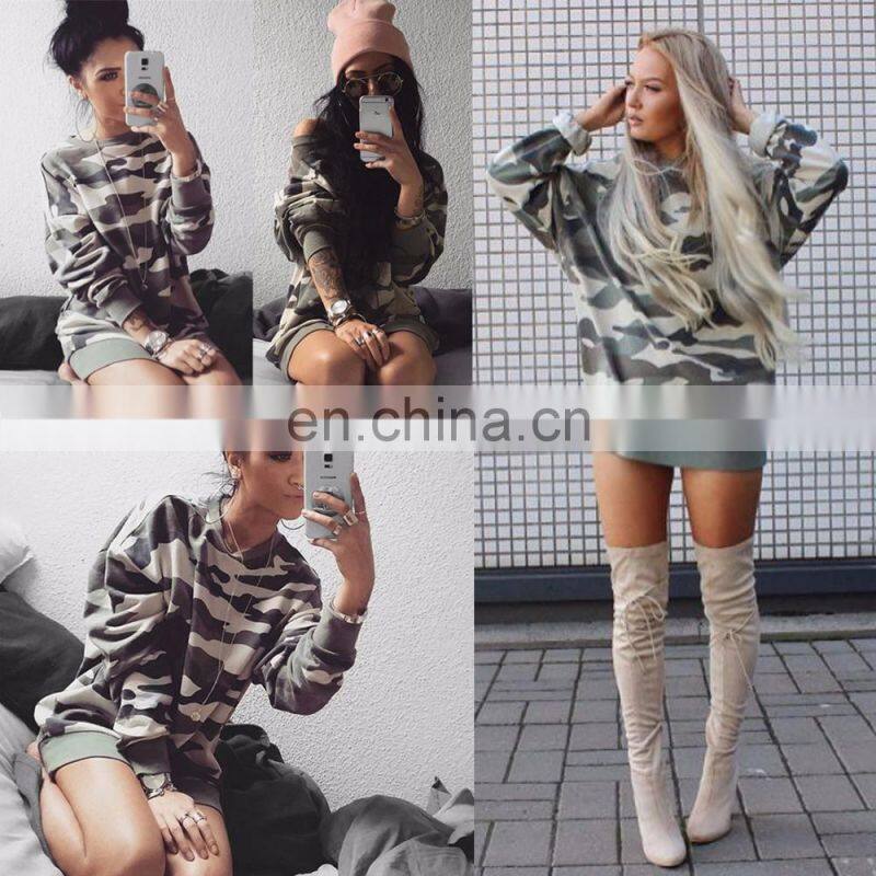 Europe And America Round Collar Long Sleeve Camouflage One-Piece Dress Sweater