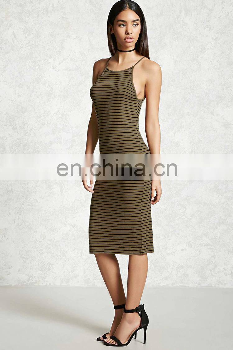 Fashion Rayon Striped Bodycon Midi Dress 2017