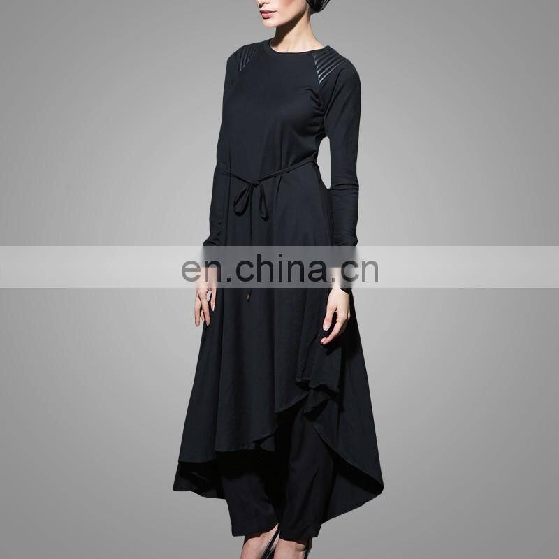 Modern Fashion Leather Top Selling Products In alibaba With Belt Black Elegant Muslim Abaya Islamic Long Sleeves Dubai Abaya