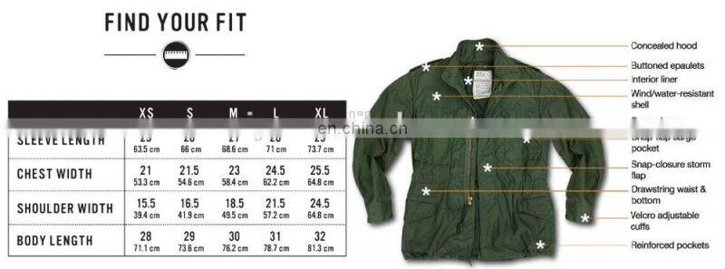 M65 field Parkas Army Green Jacket with Zip & Button Closure