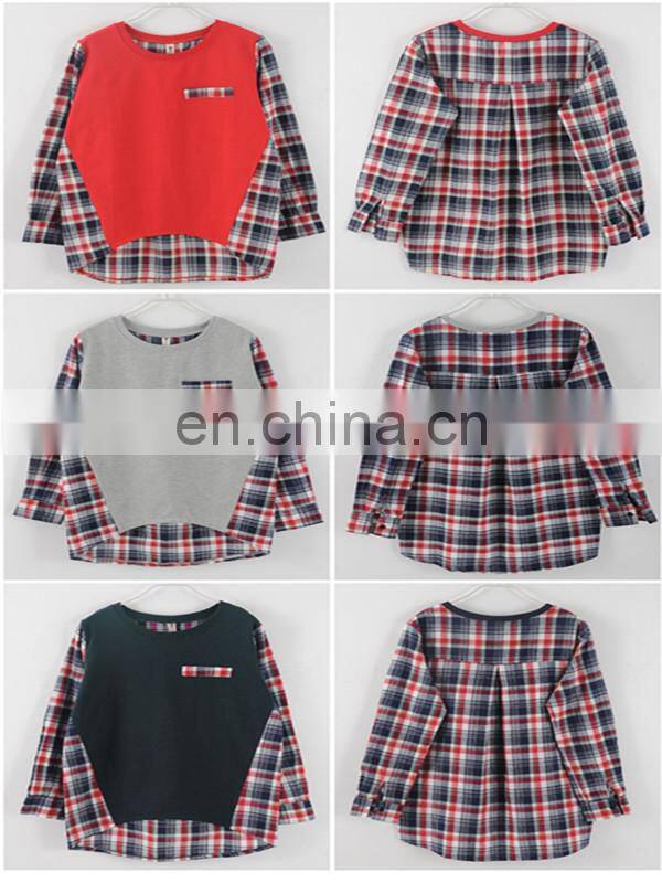 Lady's Woven Yarn Dye Check Shirt,Woven/Knit joint, irregular hem