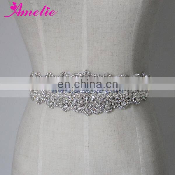 Long Rhinestone Trimming and Beads Sewed Wedding Bride Sash for Wedding Dress