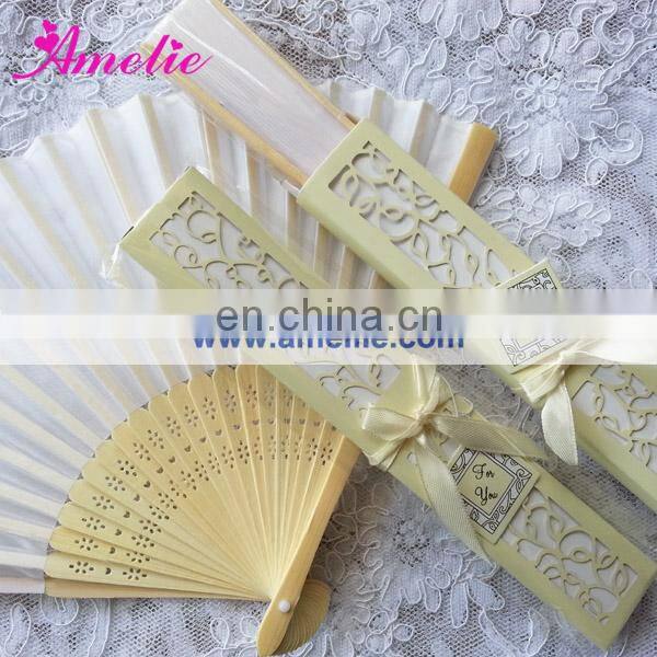 AF1439 White silk hand fan with ivory gift box