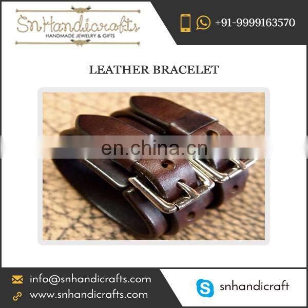 Buy Tan Brown Coloured Bracelet Made of Leather Having Metallic Lock