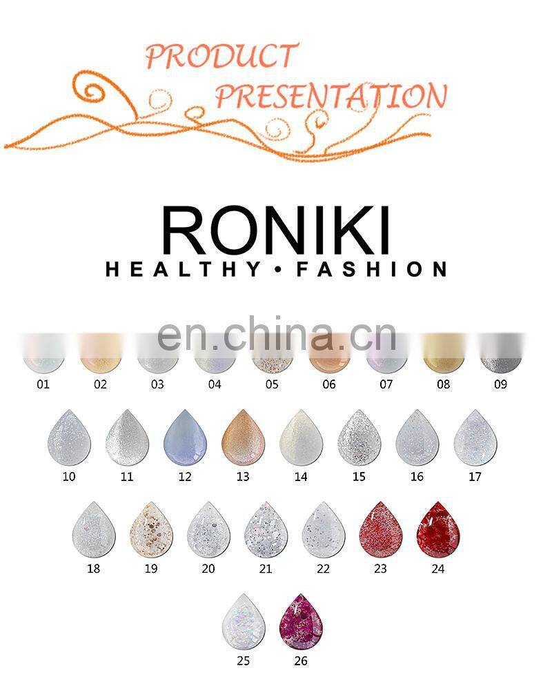 Wholesale UV gel RONIKI high gloss top coat gel polish 15ml 26colors pearl top coat